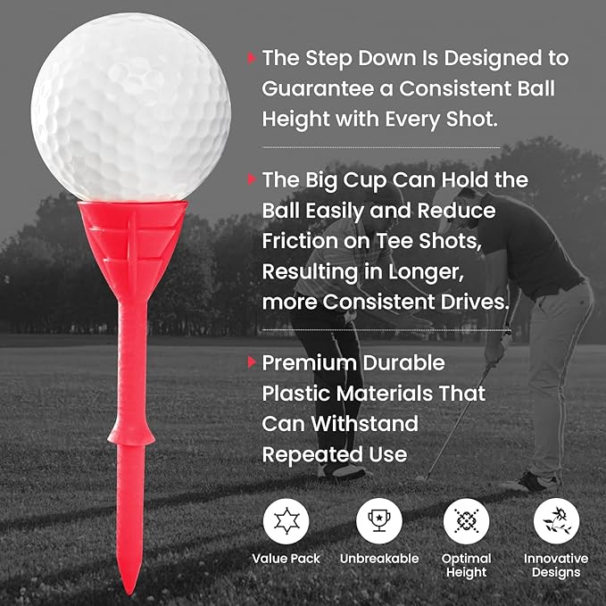 Golf Tees Plastic 3 1/4 inch Unbreakable 30 Pack with Pouch Bag, Durable Stable Available 83 mm Long Tee for Golfer Practice