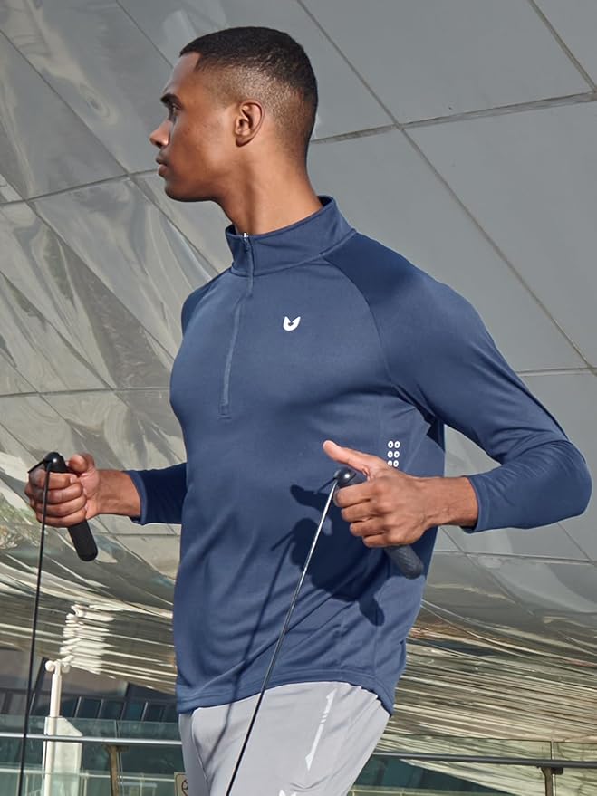 NORTHYARD Quarter Zip Pullover Men Running Shirt Long Sleeve Moisture Wicking Quick Dry Athletic Workout Shirts