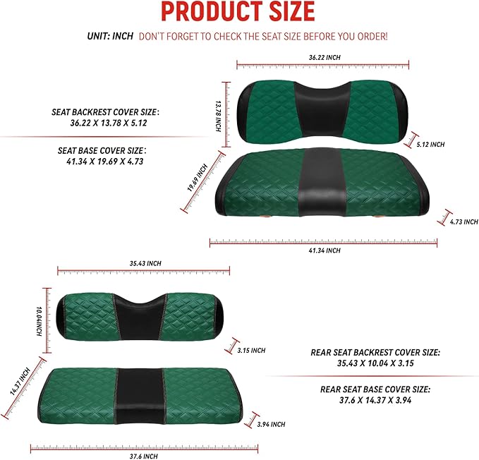 Golf Cart Seat Covers Front and Rear Waterproof and Sun Resistant Marine Grade Vinyl Leather Seat Cover Accessories for Yamaha Drive 2007-2016/Drive 2 2017+, Green(4PCS)
