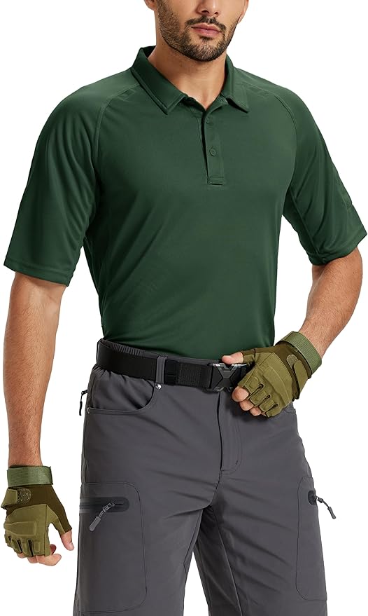 TACVASEN Men's Polo Shirts Short Sleeve Golf Polos Dry Fit UPF 50+ Performance Tactical Collared Hiking Shirt