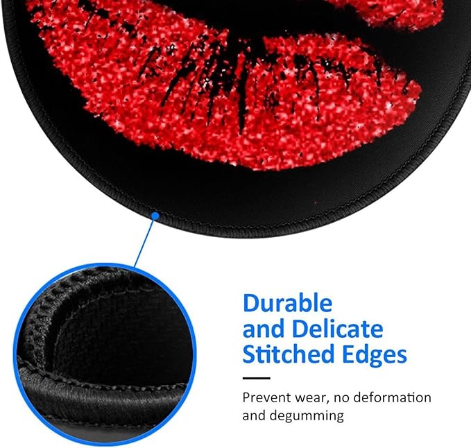 Red Lips Mouse Pad, Lipstick Mouse Pads for Desk, Stitched Edge Mousepad with Non-Slip Rubber Base, Gaming Mouse Mat for Computer Laptop Home Office