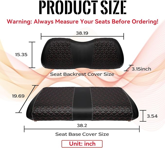 Golf Cart Seat Covers Front for Club Car Precedent 2004+ Standard Seat Cushion, EZGO Vinyl Leather Seat Cover Set Replacement Accessories, No Staples, Black(4 PCS)
