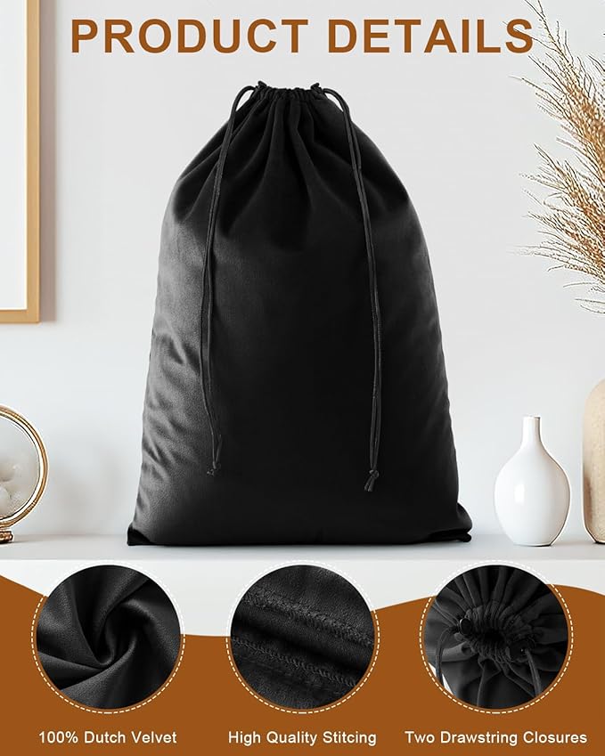 FantasyLife Shoe Bags for Travel, Washable Dust Bags for Storage & Packing, Flannel Shoe Pouch with Drawstring Closure for Purses, Handbags, Shoes & Toys (2, Black Beauty)