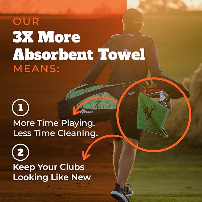 Frogger Amphibian 2-in-1 Golf Towel with Wet and Dry Technology, Navy Seals, Premium Golf Bag Accessory with Carabiner Clip, Ultra Absorbent, for Golf Dads