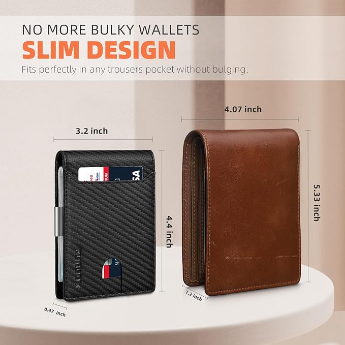 RUNBOX Money Clip Wallets for Men,Slim Leather Mens Bifold Wallet,RFID Blocking Front Pocket Wallet,Thin Credit Card Holder with Gift Box