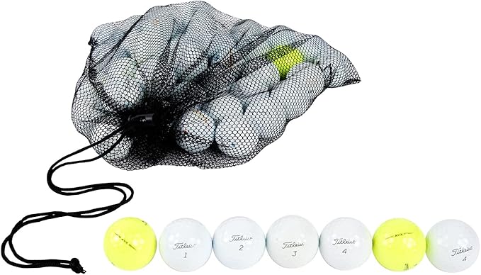 Clean Green Recycled Golf Balls - 48 Pack for Titleist AVX - Used, Bulk with Mesh Bag - White & Yellow
