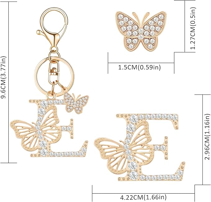 Gold Plated Alphabet Initial Letter Keyring Keychain for Women Girls Crystal Key Chains for Wallet Backpack Bag Charm