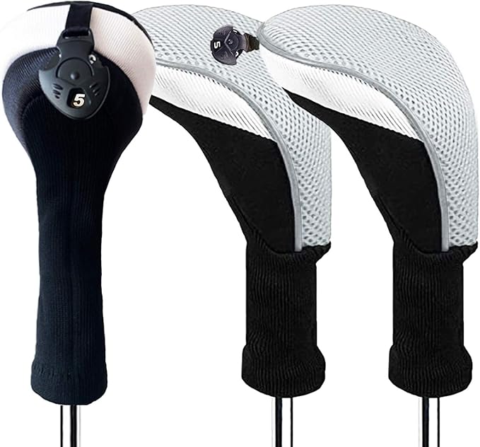 FINGER TEN Golf Club Head Covers Woods Hybrids 1/2/3/4 Pack, Headcovers Men Women 3 5 7 X with Interchangeable Number Tag, Fit All Wood Hybrid Clubs