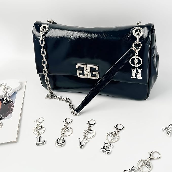 Gold Bubble Heart, Cherry, Bow & More Designs Letter Initial Keychain Bag Charms – Cute Purse Charms for Handbags