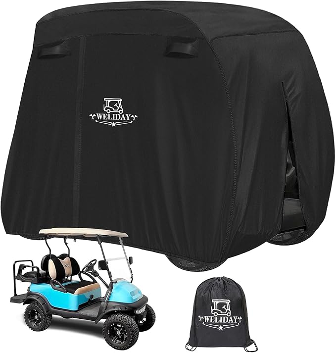 Golf Cart Cover Compatible with Yamaha EZGO Club Car, 2/4/4+2 Passengers Golf Cart Cover with Three Zipper Doors, Water Resistant Polyester Fabric for All-Weather Protection