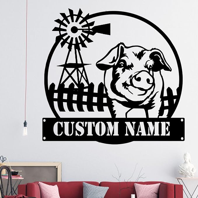 Custom Funny Pig Farmhouse Metal Sign, LED Lights Wall Art, Unique Home Decor for Kitchen or Living Room, gift for Animal Lovers, Handcrafted Hanging Decoration
