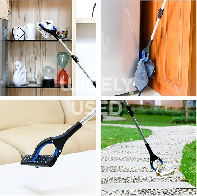 6 Pack Grabber Reacher Tool,32 Inch Extra Long Foldable Grabber Tool with Buckle and Wrist Rope,360°Rotating Anti-Slip Jaw,Trash Claw Grabber Tool,Trash Picker Tool for Outdoor & Indoor (Deep Blue)