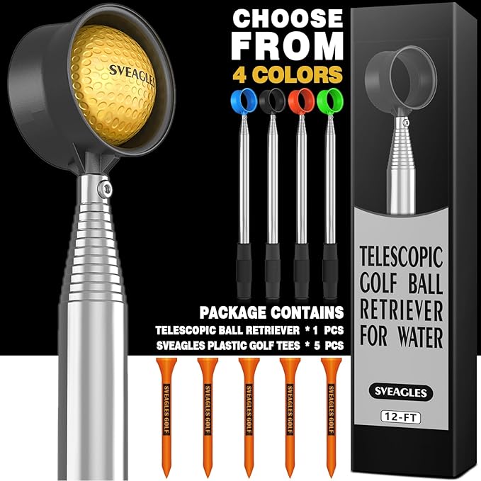 Golf Ball Retriever Telescopic for Water, 12Ft/9Ft Two-Sided Golf Ball Grabber Stainless Steel Ball Retriever Tool Golf Ball Picker Golf Accessories