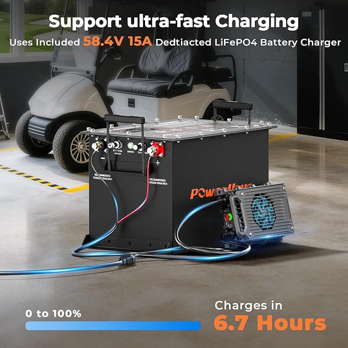 48V 100Ah Lithium Golf Cart Battery, 48V 100Ah LiFePO4 Battery, Built-in Max 300A BMS, with LCD Monitor & Mobile APP & 48V 15A Lithium Battery Charger, 4000+ Cycles, Perfect for Golf Carts