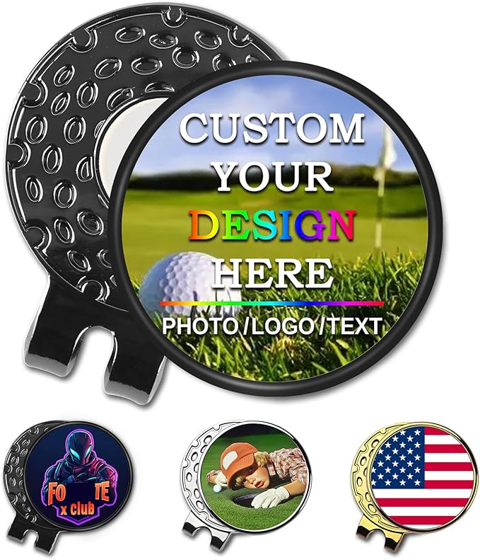 Custom Golf Ball Markers with Magnetic Hat Clip - Personalized Ball Marker Hat Clip with 1" Diameter Ball Marker Customized with Your Photo Logo Text Name
