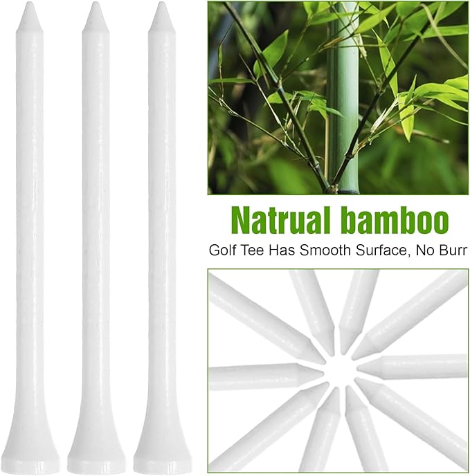600 Pack Golf Tees Bulk Wooden Bamboo Tees Decoration for Men Women Clubs Golf Ball Theme Party Accessories School Supplies Reduce Friction Side Spin for Club (White,Solid)