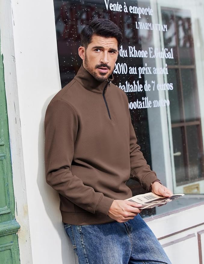 COOFANDY Mens Quarter Zip Pullover Sweatshirts Lightweight Long Sleeve Mock Neck Sweater Polo