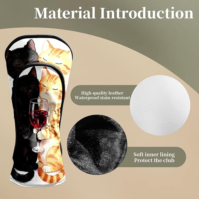 Golf Head Covers Leather Driver Headcover, Premium Golf Club Covers with Anti-Scratch Lining 1/3/5 Wood Head Covers for Golf Clubs for Women Men