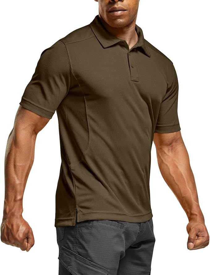 CQR Men's Polo Shirts, Tactical Short Sleeve Golf Performance Shirts, Lightweight Dry Fit UPF 50+ Pique