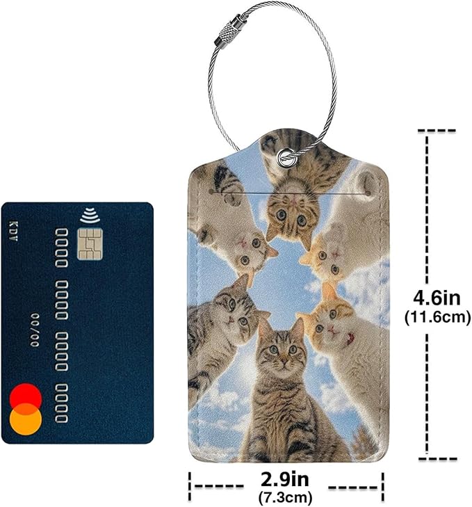 TSA Approved Luggage Tags for Suitcases Cats 2 Pack Funny Leather Carnival Cruise Airport Cute Travel Name Tags Golf Bag tag Ships Essentials Privacy Cover ID Label for Women Men