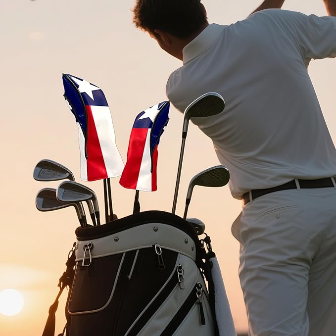 Golf Club Covers Texas State Lone Star Flag Golf Club Head Covers for Driver Fairway Woods Clubs Premium Leather, Waterproof Golf Headcovers with Anti-Scratch Lining for Men Women