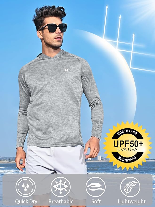 NORTHYARD Men's UPF 50+ Hoodie Shirts Long Sleeve Sun Protection Fishing Swim Beach UV SPF Rash Guard Quick Dry Lightweight