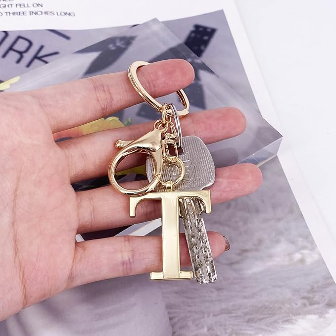 LAXPICOL Gold Letter A-Z Keychain for Women Bag Charms Purse Charms For Handbags Metal Alphabet Initial Letter Keychain