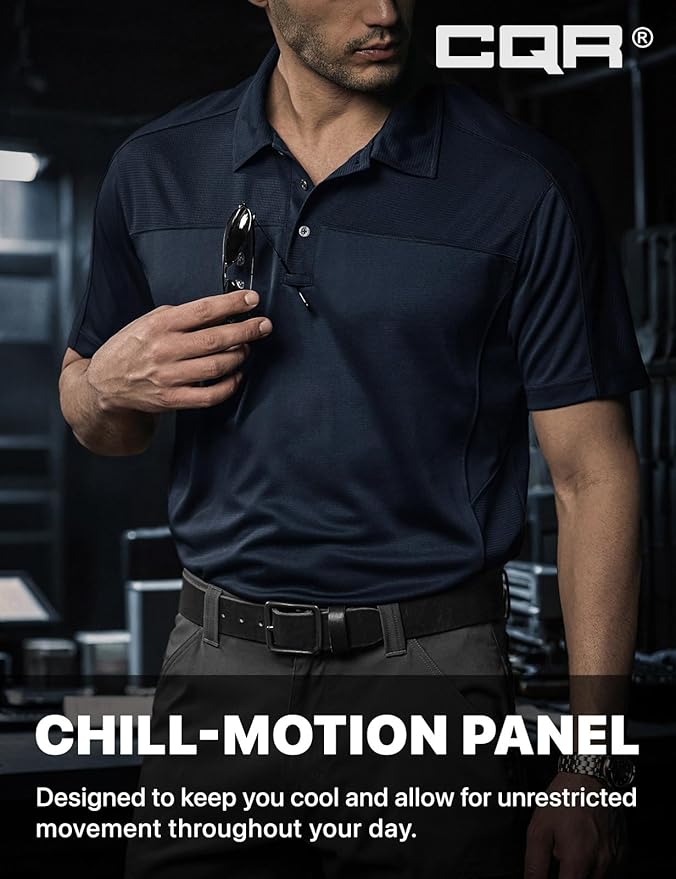 CQR Men's Polo Shirts, Tactical Short Sleeve Golf Performance Shirts, Lightweight Dry Fit UPF 50+ Pique