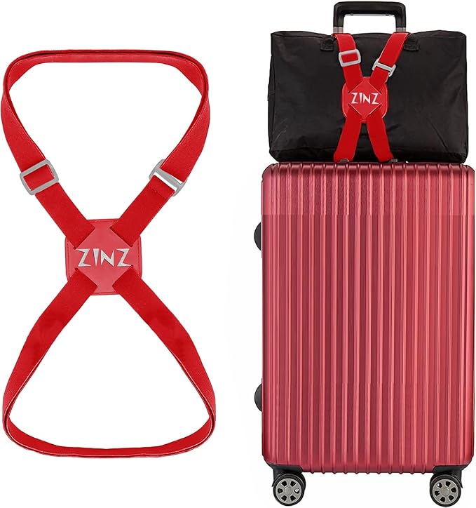 ZINZ Luggage Strap, High Elastic Suitcase Belt Adjustable Bag Bungees for Easier Travel，Red