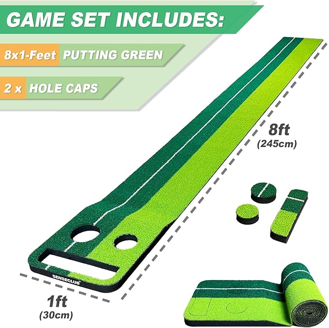 Indoor Putting Green Game, Foldable Putting Mat Golf Game Set, Golf Gifts for Men - 1x8 Ft