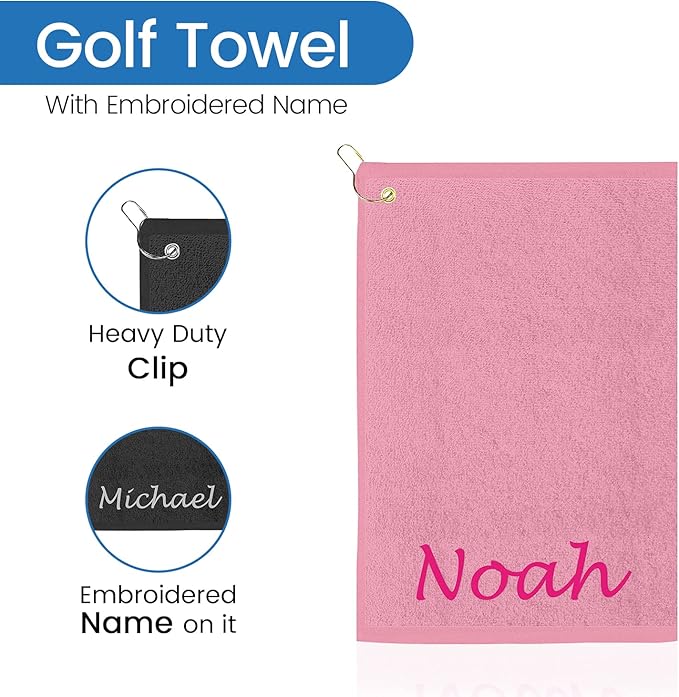Personalized Passion Golf Towel with Embroidered Name - 16"x26" Custom Golf Towels with Clip - Soft & Highly Absorbent Plush Velour - Easily Wipes Away Sweat and Dirt - Gift for Golfers - Light Pink