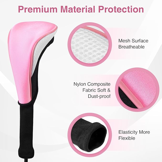 Golf Head Covers, 4pcs Golf Club Covers for Driver Fairway and Hybrid, Nylon Golf Club Head Covers for Men Women with Interchangeable Tags