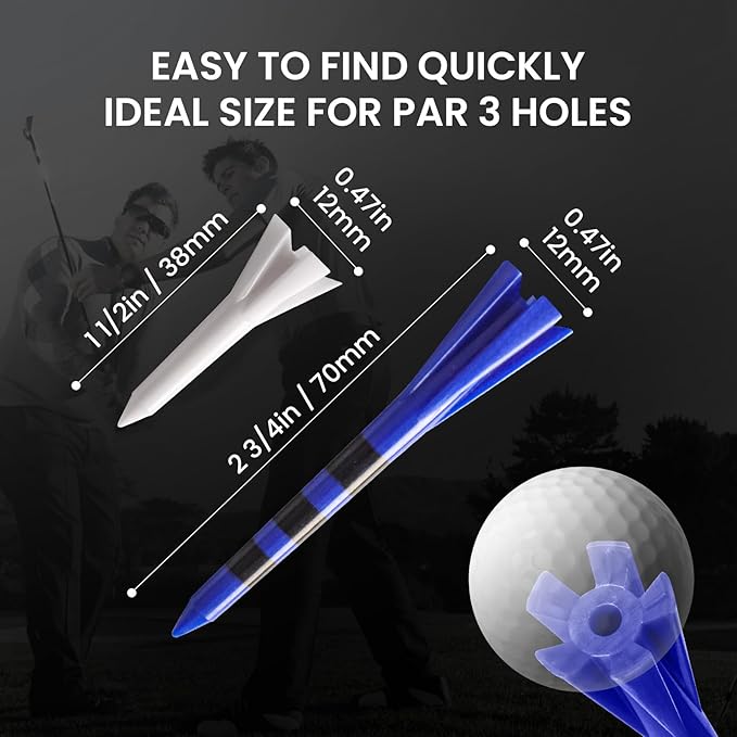FINGER TEN Unbreakable Golf Tees Plastic 80 3 1/4" or 2 3/4" Driver Tees with 20 1 1/2" Iron Tees Assorted Pack, Low Resistance & Consistent Height Long Short Tees with Bright Colors