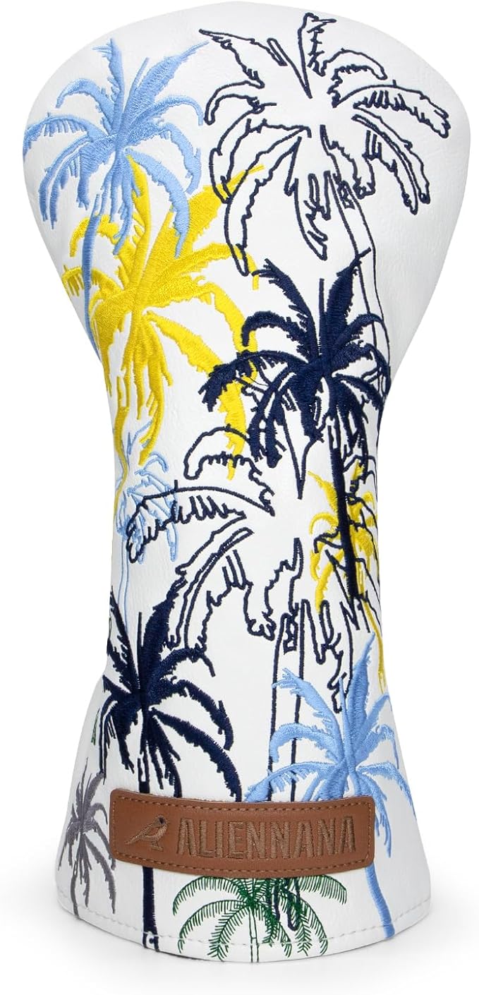 Golf Club Head Covers 3 Wood Headcover Hawaii Coconut Tree Style Elegant Embroidery Premium Leather Waterproof Driver Cover Fairway Wood Cover Hybrid Cover with Number Tags