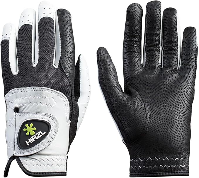 HIRZL Trust Control 2.0 Golf Glove, All Weather Mens Golf Glove, White/Black, Kangaroo Leather Palm, Cabretta Leather Backhand, Trusted by Pro’s, Sweat Free, Ultimate Grip