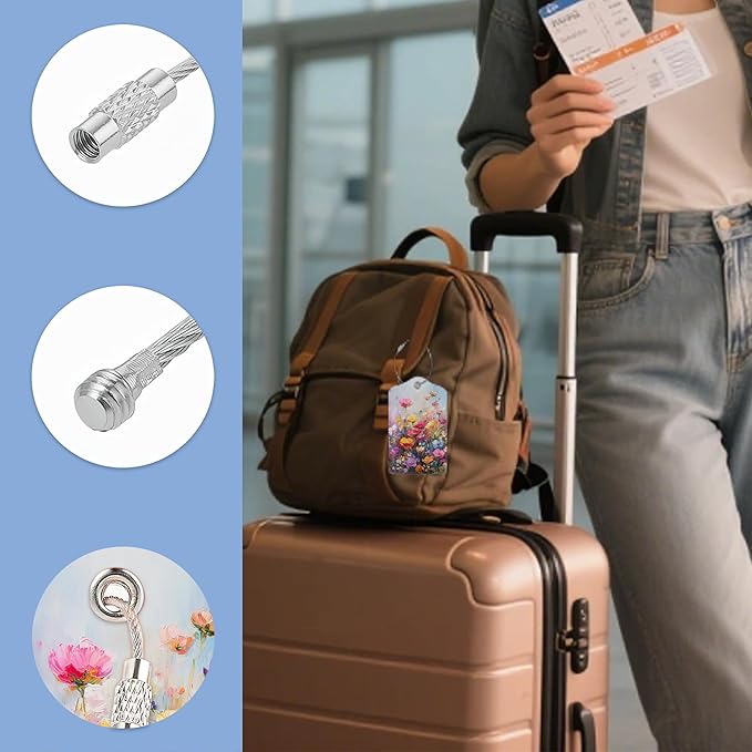 Spring Flower Luggage Tag, 3 Pack Luggage Tags for Suitcases, Cute Suitcase Tags Identifiers Bag Tags with Privacy Flap, Baggage Name Tag for Women Men Luggage Backpack School Bag