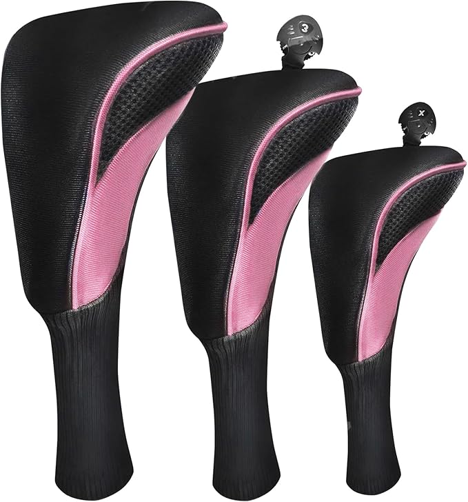 FINGER TEN Golf Club Head Covers for Woods Driver Fairway Hybrid Value 3/5 Pack, Long Headcover Interchangeable Accessories for Ultimate Club Protection