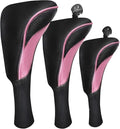 FINGER TEN Golf Club Head Covers for Woods Driver Fairway Hybrid Value 3/5 Pack, Long Headcover Interchangeable Accessories for Ultimate Club Protection