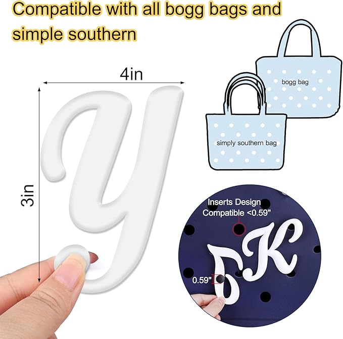 Mity rain Letter Charms for Bogg Bag，Alphabet Lettering Accessories Charms Compatible with Bogg Bag Original All Models, Insert Decorative Letter for Handbag Beach Tote Bag Y