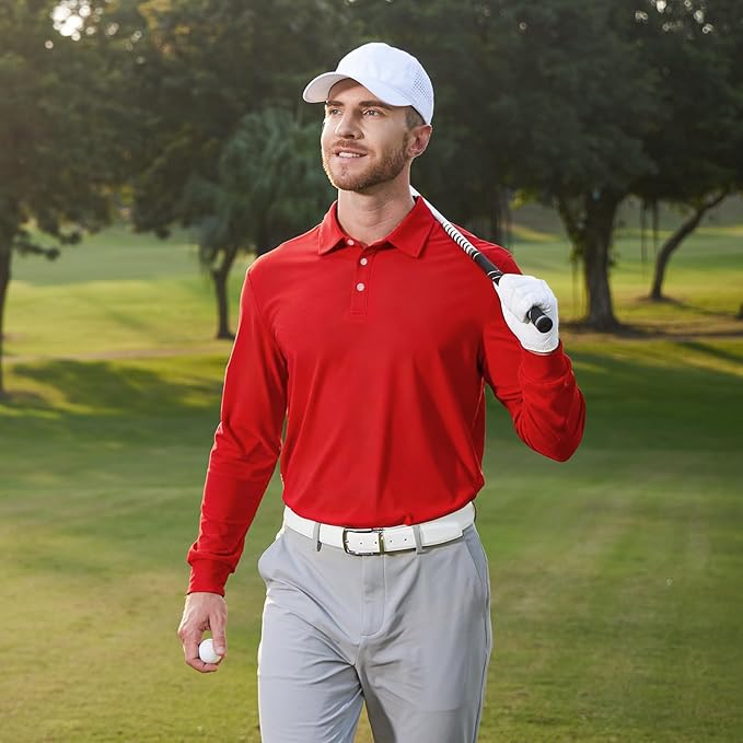 NAVISKIN Men's Polo Shirts Long Sleeve Golf Shirts with Collar UPF 50 SPF Shirt for Men Quick Dry Moisture Wicking