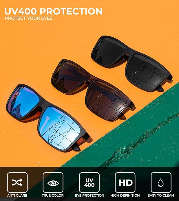KALIYADI Polarized Sunglasses for Men and Women, Mens Sun Glasses with UV Protection for Driving Fishing Golf (3 Packs)