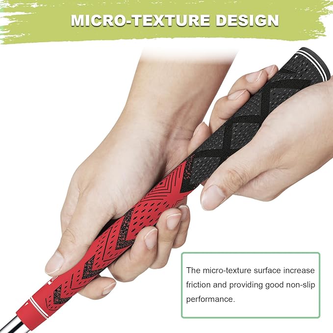 MAZEL Cord Rubber Golf Grips for Men - 10 Pack,All Weather Control Golf Club Grips Standard/Midsize,High Feedback & Traction