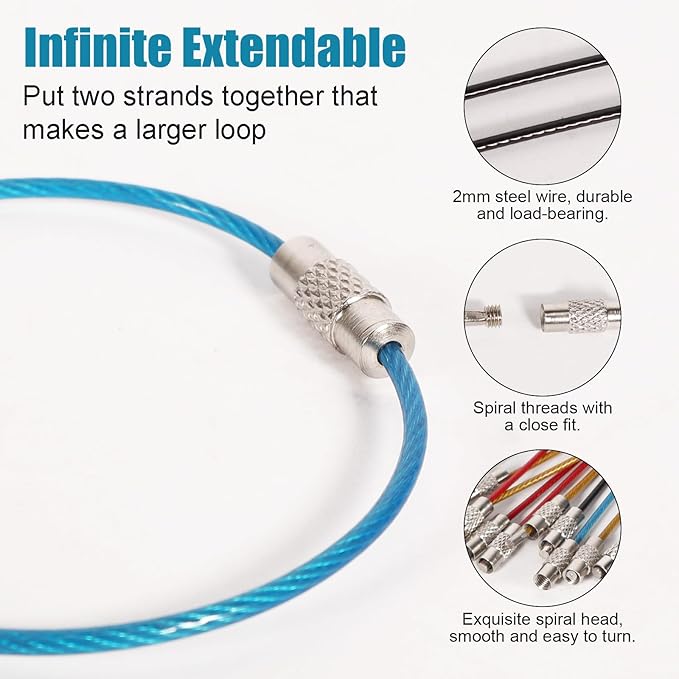 20pcs Stainless Steel Wire Keychains Aircraft Cable Cable Key Ring for Hanging ID Tags or Luggage Tags,6.3 inch 2mm Multicolour