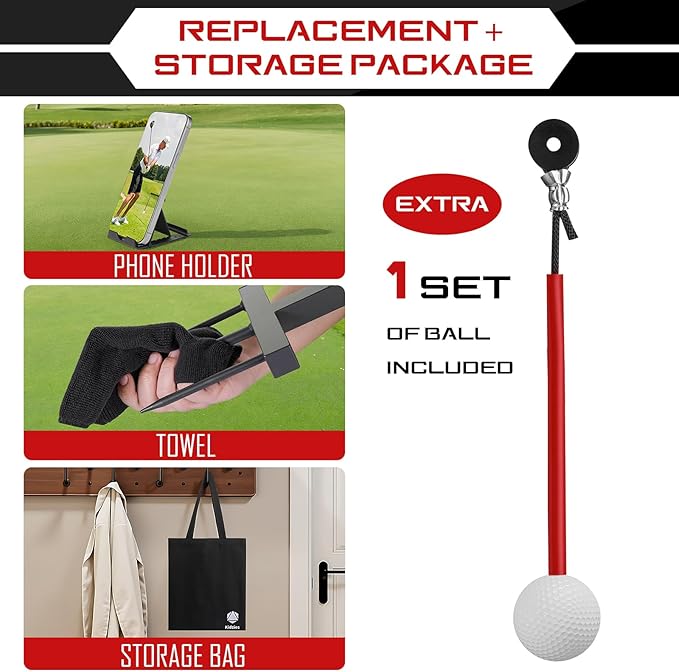 Golf Swing Trainer - Durable Iron Practice Golf Swing Training Aid - Golf Accessories for Kids & Youth with Replacement Ball Included & Height Adjustment Golf Accessories for Gift