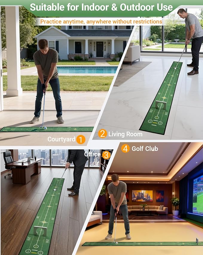 Golf Putting Game Set with Three-Track, Anti-Slip Backing Golf Putting Green Include 1 Club, 2 Balls, 1 Gate, 1 Portable Storage Box for Indoor/Outdoor