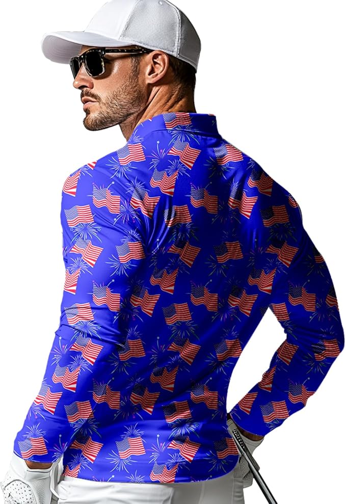 Men's Long Sleeve Golf Shirt Quick Dry 3 Button Work Fishing Outdoor Casual Collar Shirt