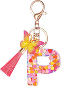 Suweibuke Colourful Cute Initial Letter Keychains for Women Girls with Tassel Butterfly, Charm for Purse Handbags Backpacks