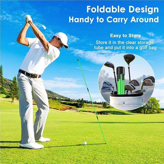 Rhino Valley Golf Alignment Sticks - 48" Collapsible Golf Practice Rods for Aiming, Putting, Full Swing Trainer, Posture Corrector with Clear Tube Case, Golf Training Equipment