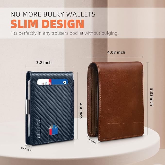 RUNBOX Money Clip Wallets for Men,Slim Leather Mens Bifold Wallet,RFID Blocking Front Pocket Wallet,Thin Credit Card Holder with Gift Box