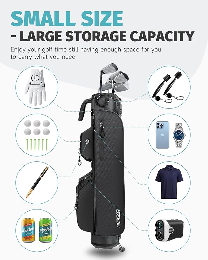 Findway Small Golf Bag Lightweight Pitch and Putt Golf Bag with Stand, Adjustable Dual Straps, Golf Stand Bag for Extra Storage in a Smaller Size, Golf Gifts for Men and Women